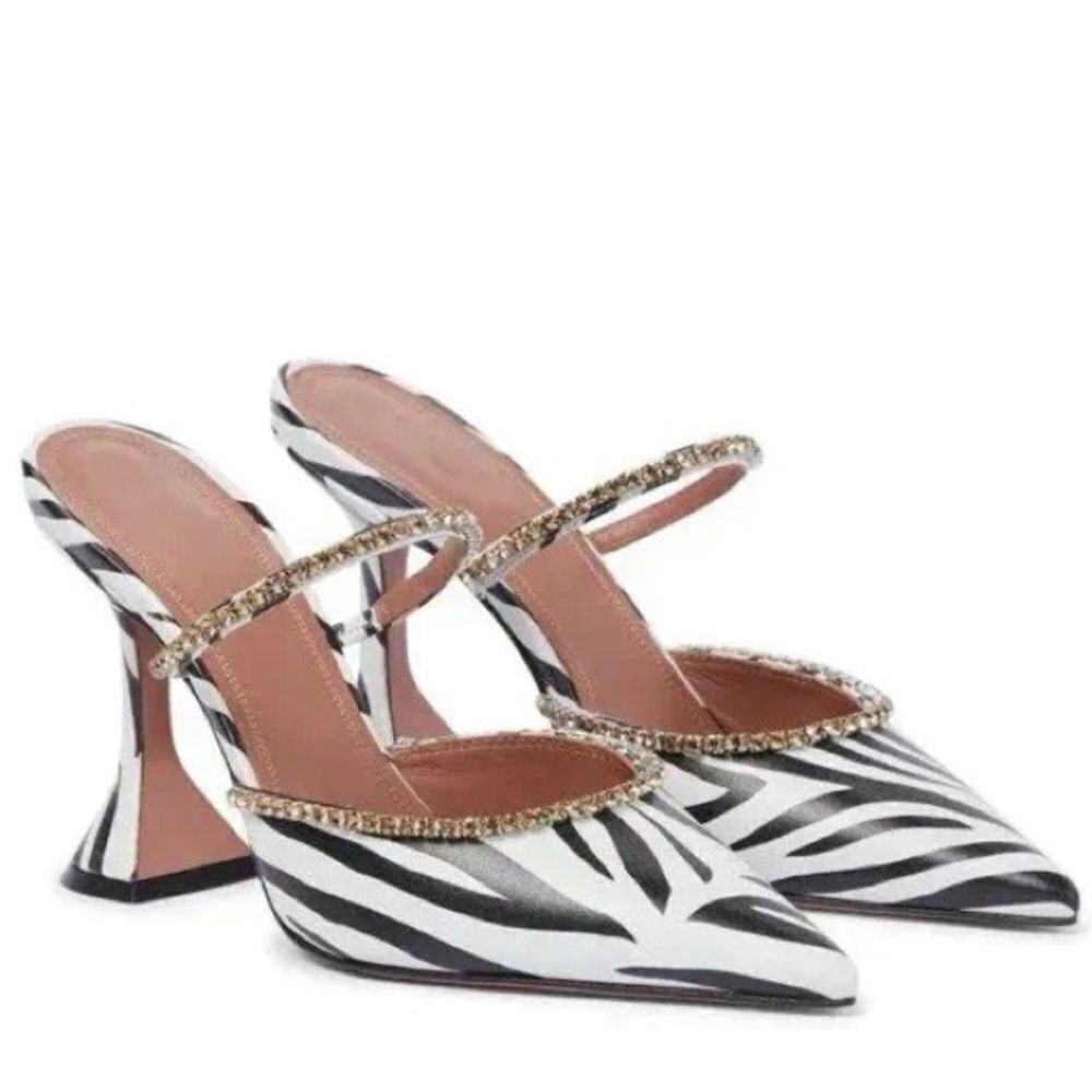 Zebra Print Discounted Pointed Toe Black and White Mules Sandals Shoes Size 7